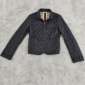 Burberry London Jacket Womens Small Black Quilted Full-Zip Jacket